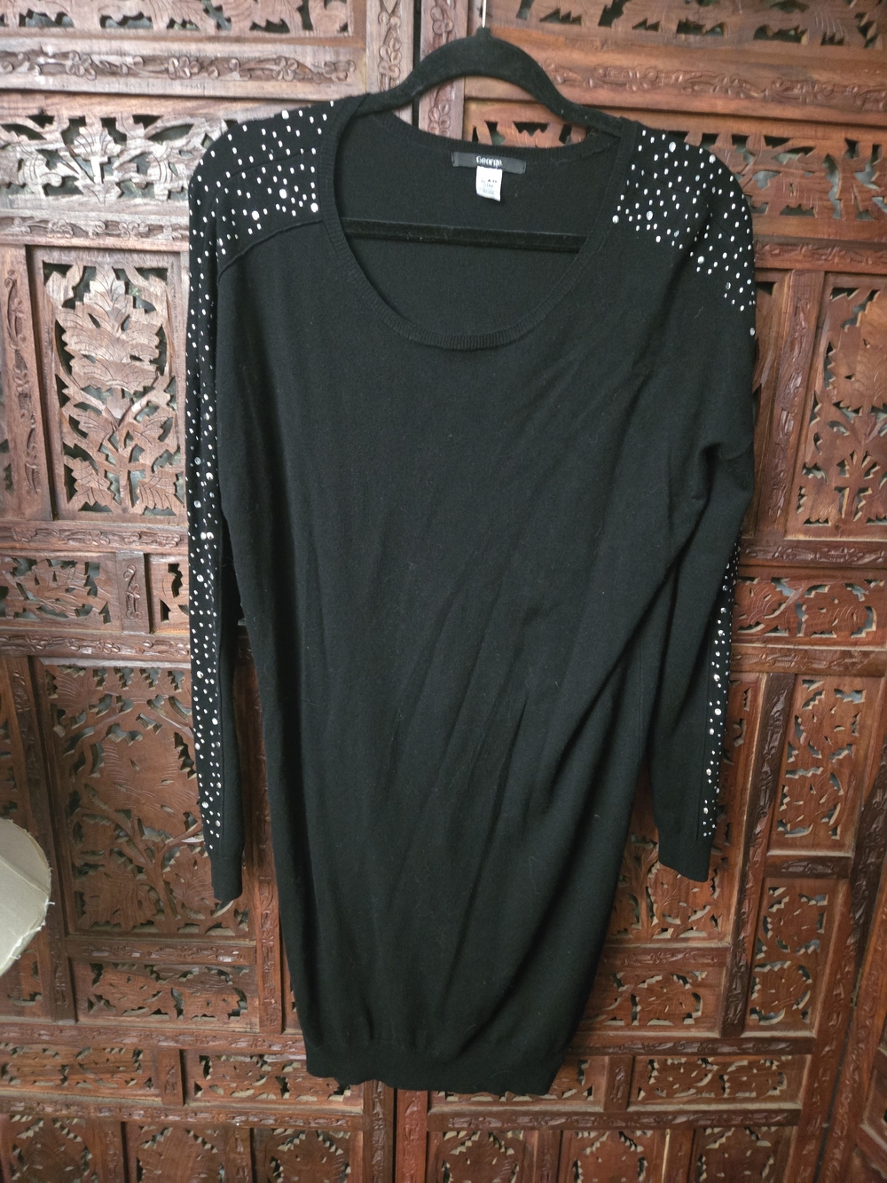 George Black Long-Sleeve Studded Knit Dress